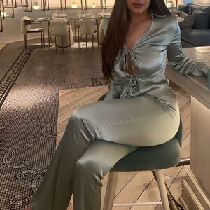 Zara 2 piece satin set, pant set, brand new worn once